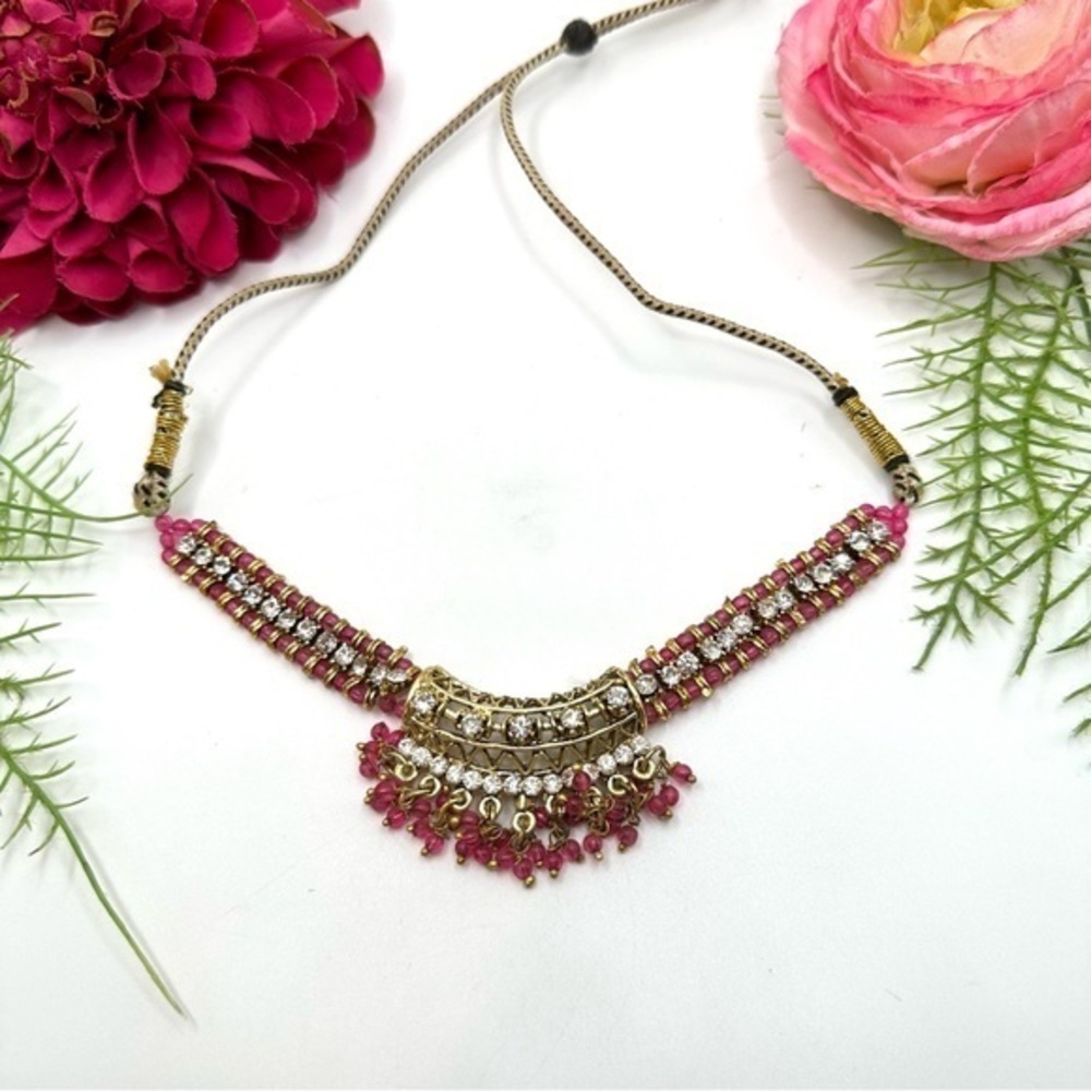 NEW⚜️Pink Glass Beaded Kundan Necklace